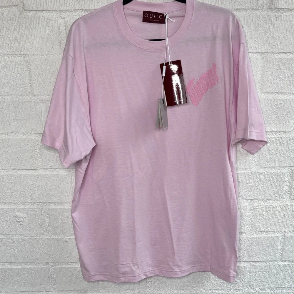 Gucci Logo Cotton Jersey Pink Mens T-shirt sz L